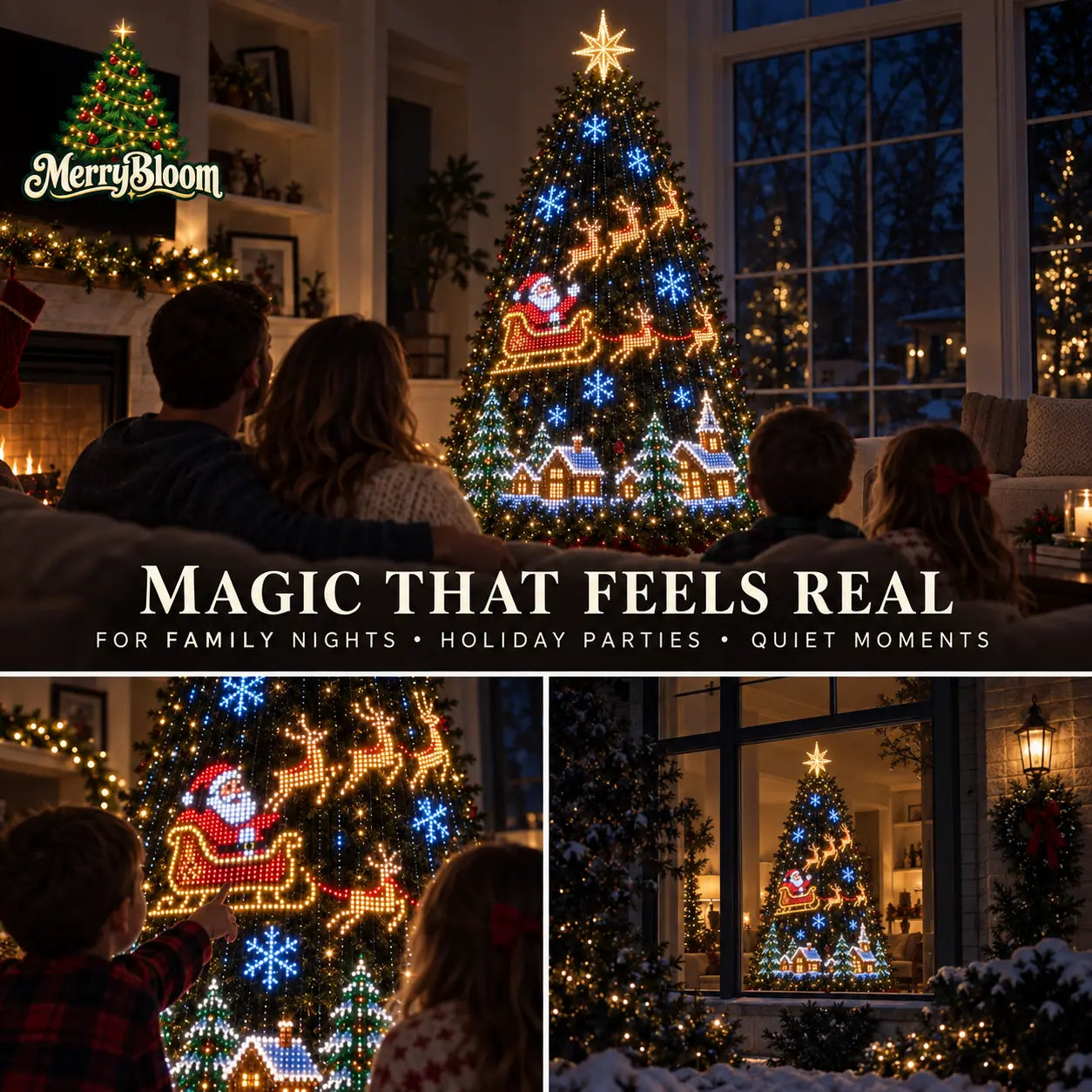 MERRYBLOOM AuroraTree lights used in holiday scenes